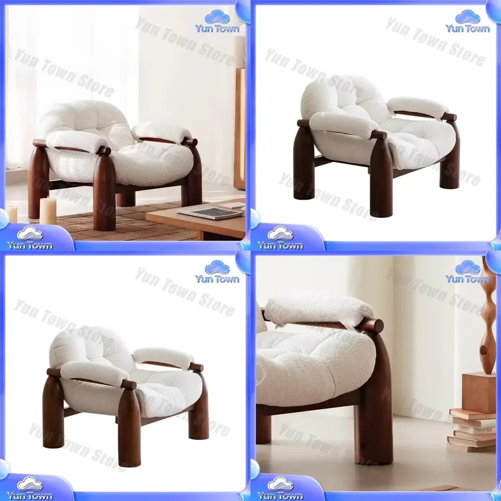 All Solid Wood Antique Sofa Chair for Retro Red Walnut Fabric Single Chair for Living Room Decor Home Furniture Vintage