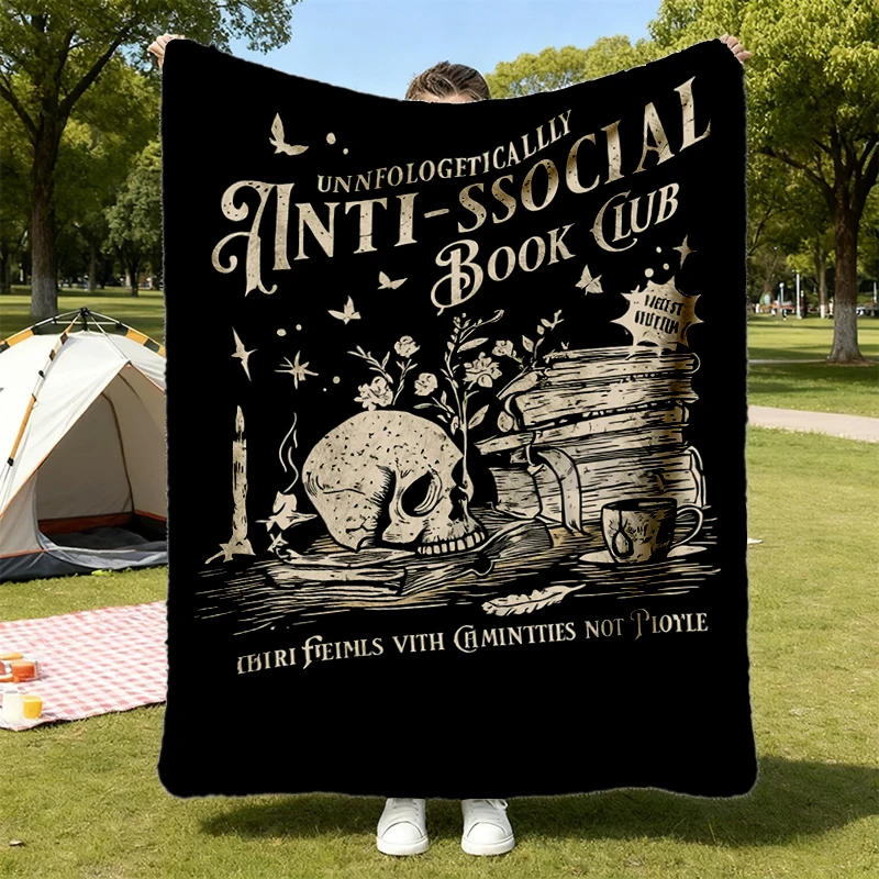 Anti Social Book Club Flannel Blanket Dark Academia Introvert Reader Flannel Throw Gothic Book Lover Cozy Blanket