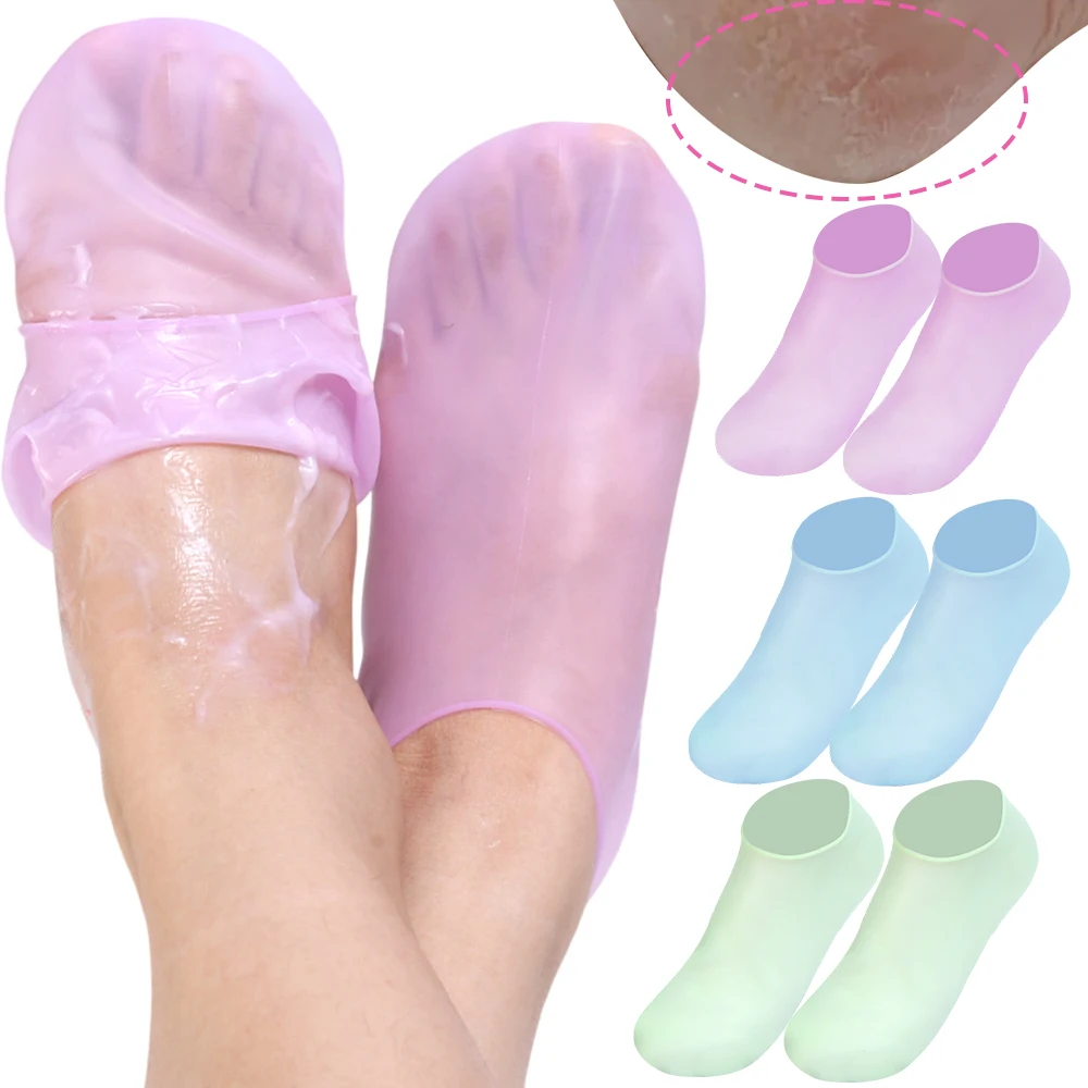 2 Pack Silicone Moisturizing Foot Socks for Dry Cracked Feet Foot Care Socks Spa Pedicure Socks Massage Moisturizing Gel Sock