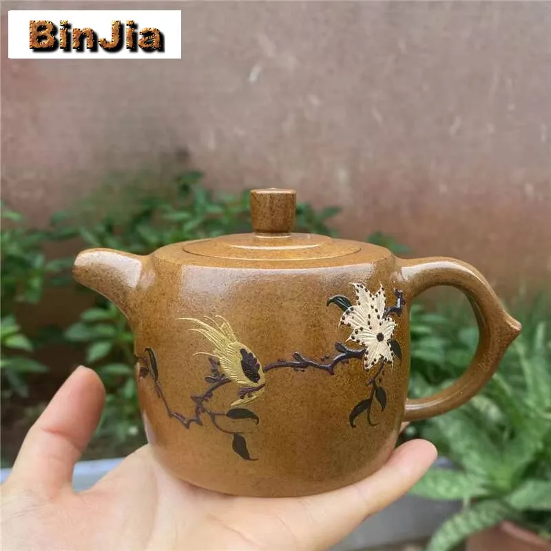 

260 мл Исин фиолетовые глиняные чайники ручной работы, горшок с бордюром, необработанная руда, фарфоровая секция, грязевой чайник, набор Zisha