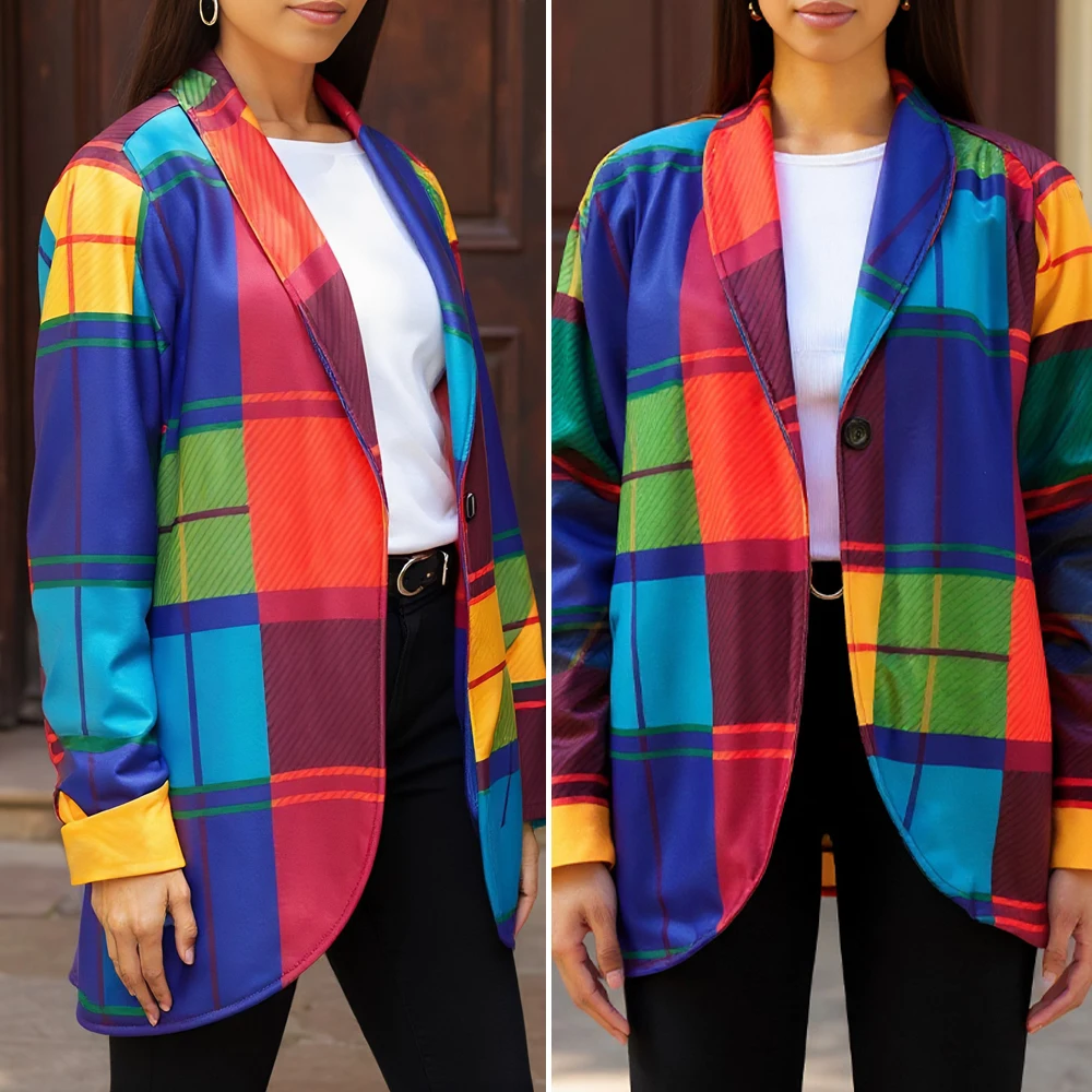 

Women's Plaid Fuzzy Single-Breasted Casual Loose Regular Jacket Fall Winter Cloth For Women Christmas Outfit