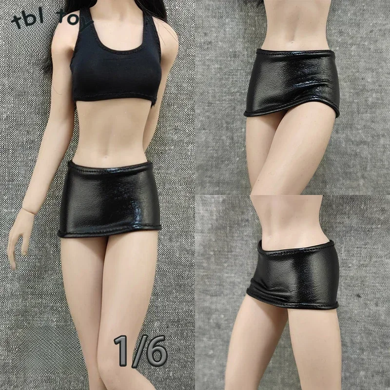 1/6 Scale Female Trendy Hip-hugging Leather Miniskirt Black Pu Skirt Clothes Model for 12'' Soldier PHICEN TBL S17B Figures Body