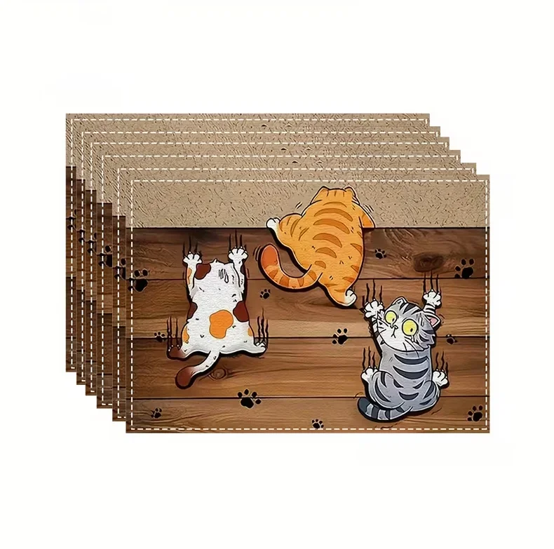 4-Piece Set Cartoon Print Placemat, Heat-Proof & Non-Slip, Daily Dining Mat for Living Room & Dining Table
