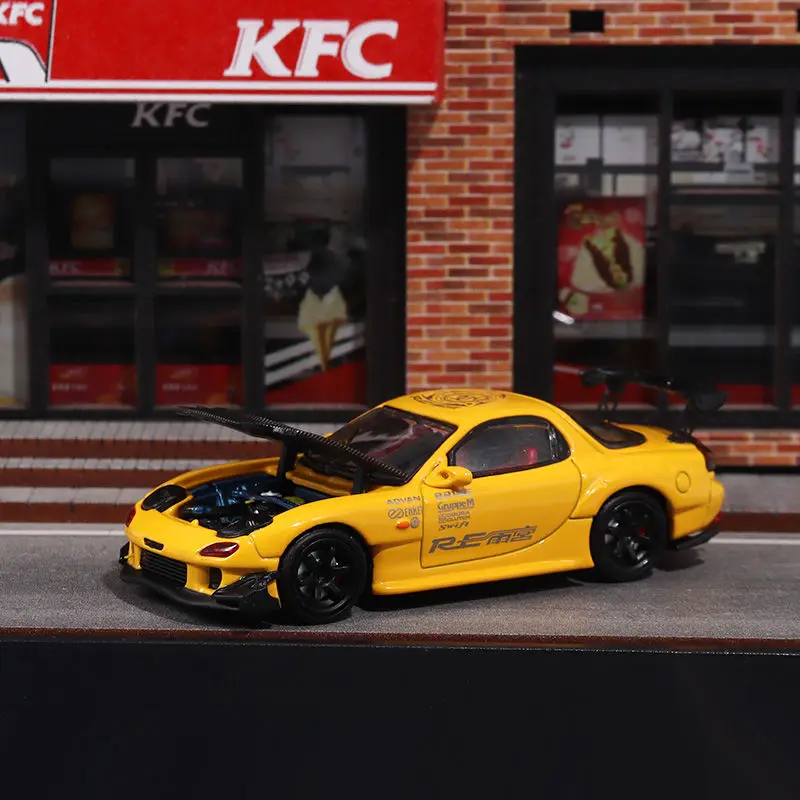 BSC Open Cover Version 1:64 Mazda RX7 FD3S RE Rain Palace Simulation Alloy Car Model Collection Ornament