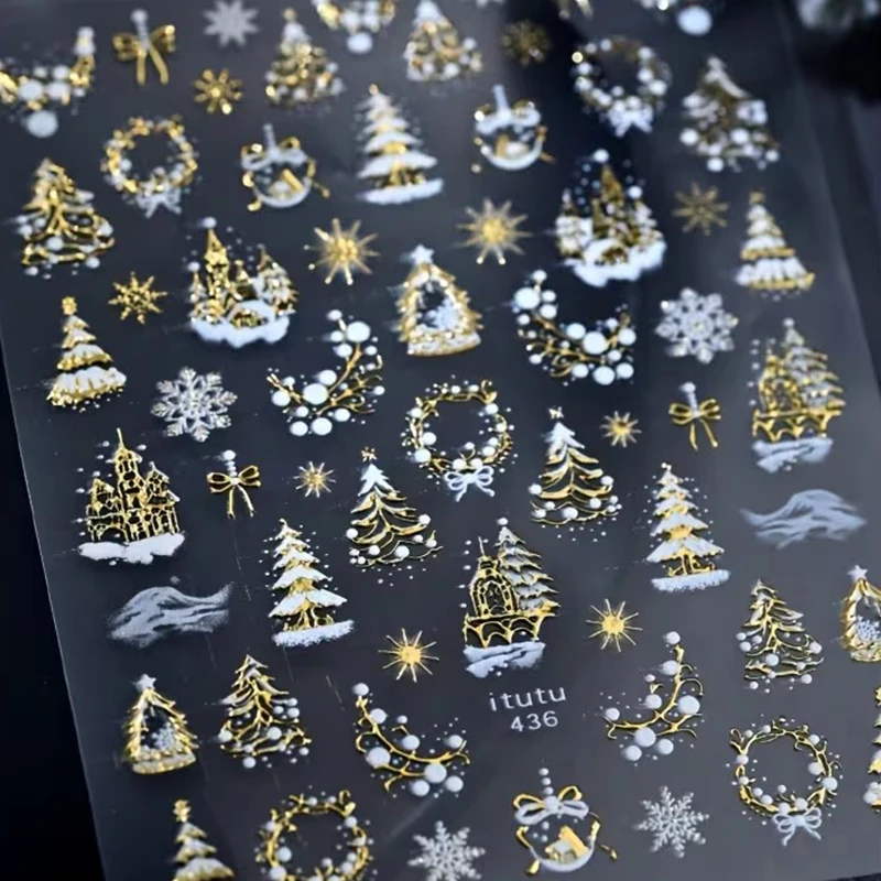 Adesivi per unghie con fiocco di neve in lamina dorata lucida natalizia - Nail art autoadesiva riutilizzabile 3D, perfetti per le vacanze fai da te Nail Art Stick