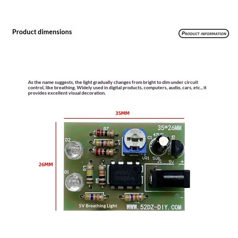 5V Breathing‑Lamp DIY Electronic Kit, Adjustable Resistor FM Circuit PCB Board, Soldering Practice Components