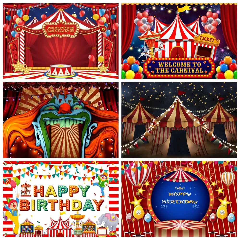 

Circus Backdrop for Photography Baby Shower Birthday Party Balloon Elephant Circus Carnival Children Portrait Photo Background