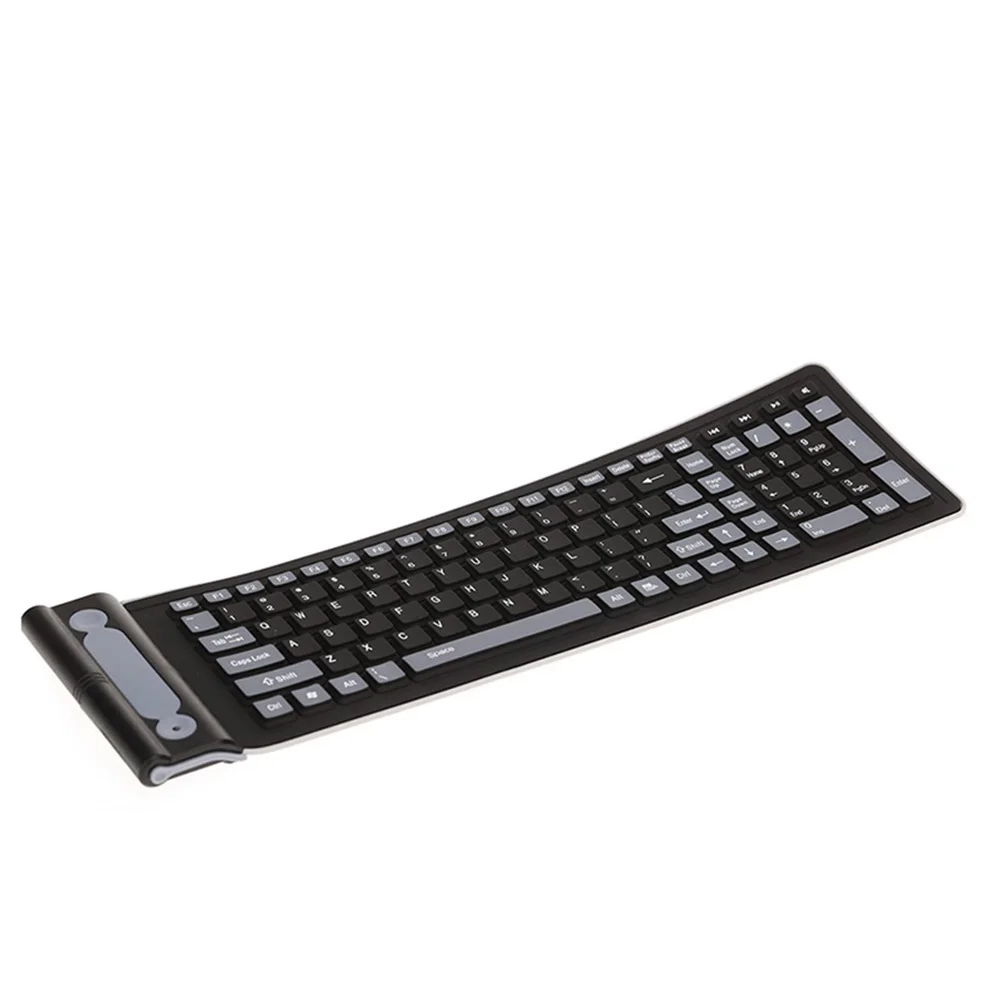 Silikon-Funktastatur, 107-Tasten, USB-kompatible Systeme, faltbar, wasserdicht, staubdicht, schwarze Tastatur