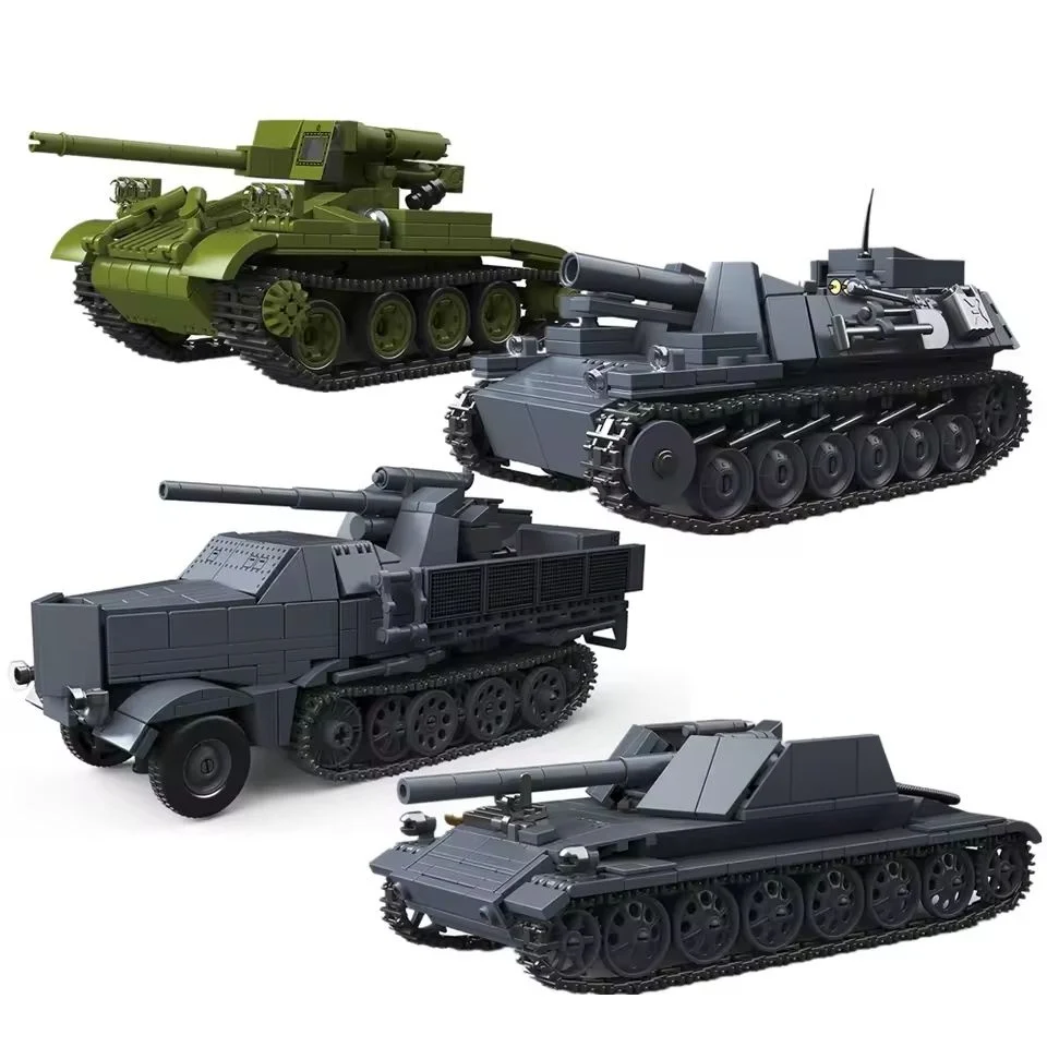 Bloques de Construcción de Vehículo Semitrack Militar de la Segunda Guerra Mundial, Artillería Autopropulsada M56 Scorpion, Juguetes de Ladrillos
