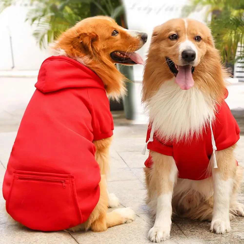 

Pet Hoodies For Large Dogs Spring And Autumn Fleece Golden Retriever Sweatshirt With Hat And Zip Pocket Pet Clothing