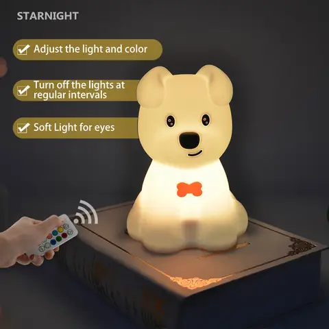 Dog LED Night Light Touch Sensor Remote Control 9 Colors Dimmable Timer Rechargeable Silicone Puppy Lamp for Children Baby Gift