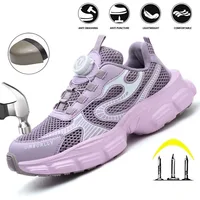 Zapatos de seguridad con cabeza de acero para mujer con botones de verano, zapatos de trabajo para mujer con parte superior transpirable Smashing de fábrica de taller