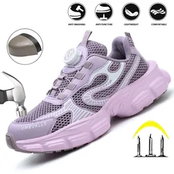 Summer button women's steel head safety shoes Smashing breathable upper Workshop factory women's work shoes