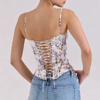 Oligai Summer Cropped Top Women 2025 New Arrivals Floral Print Sexy Corset Top Short  Lace Up Camis Women's Clothing - Image 4