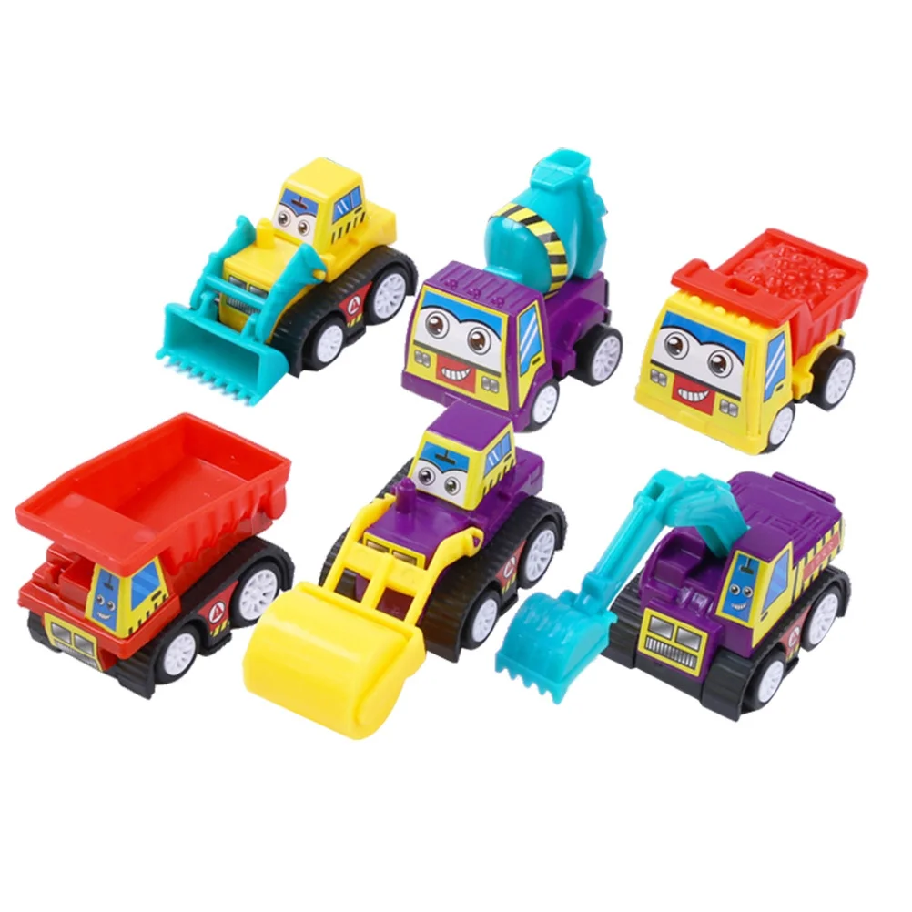 6Pcs Friction Powered Mini Engineering Vehicles Pull Back Cars Early Educational Set for Toddlers Excavator Dumper