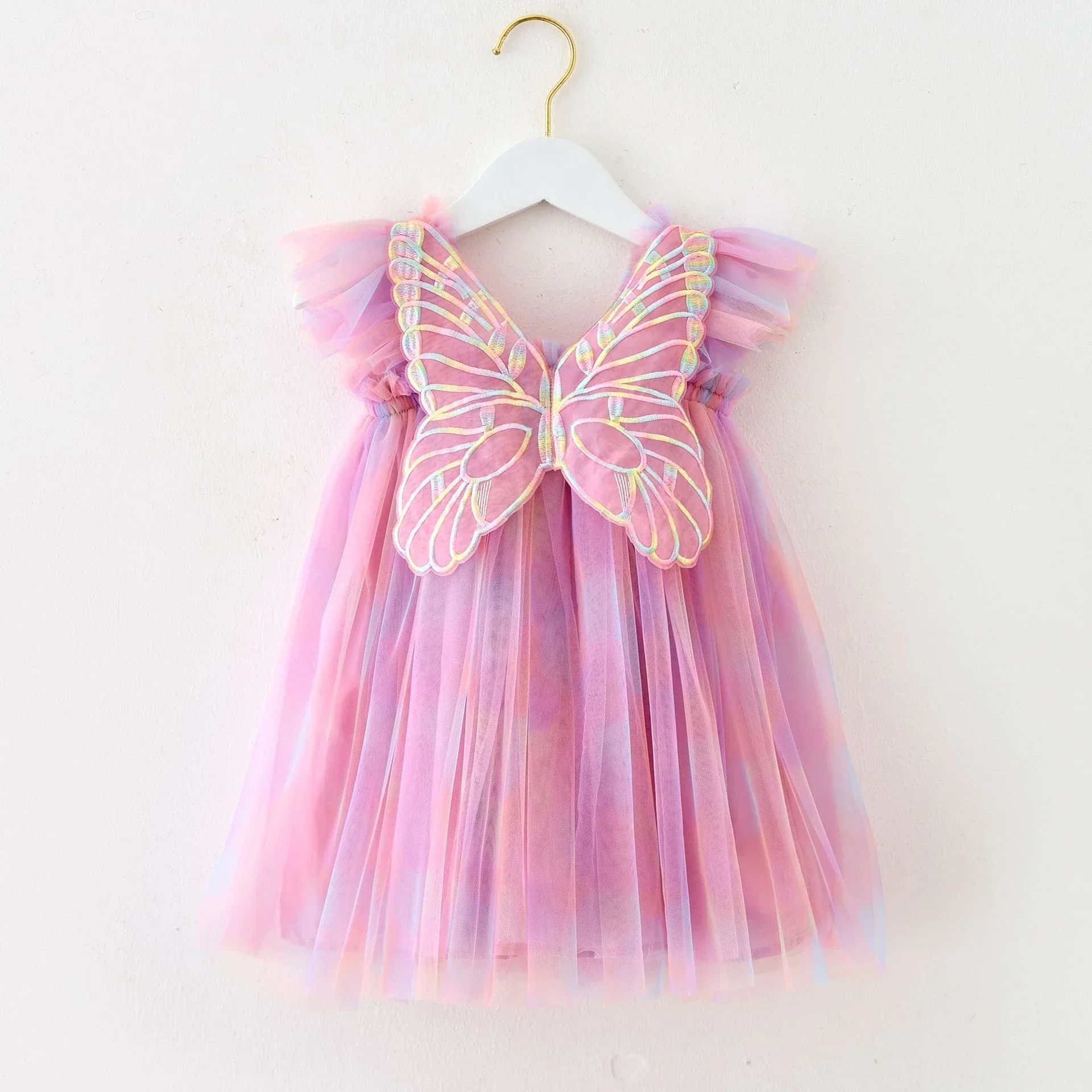 Fashion Toddler Baby Girl Dress Rainbow Sling Skirt Summer New Flying Sleeve Mesh Butterfly Wings Princess Puffy Formal Dresses image 4