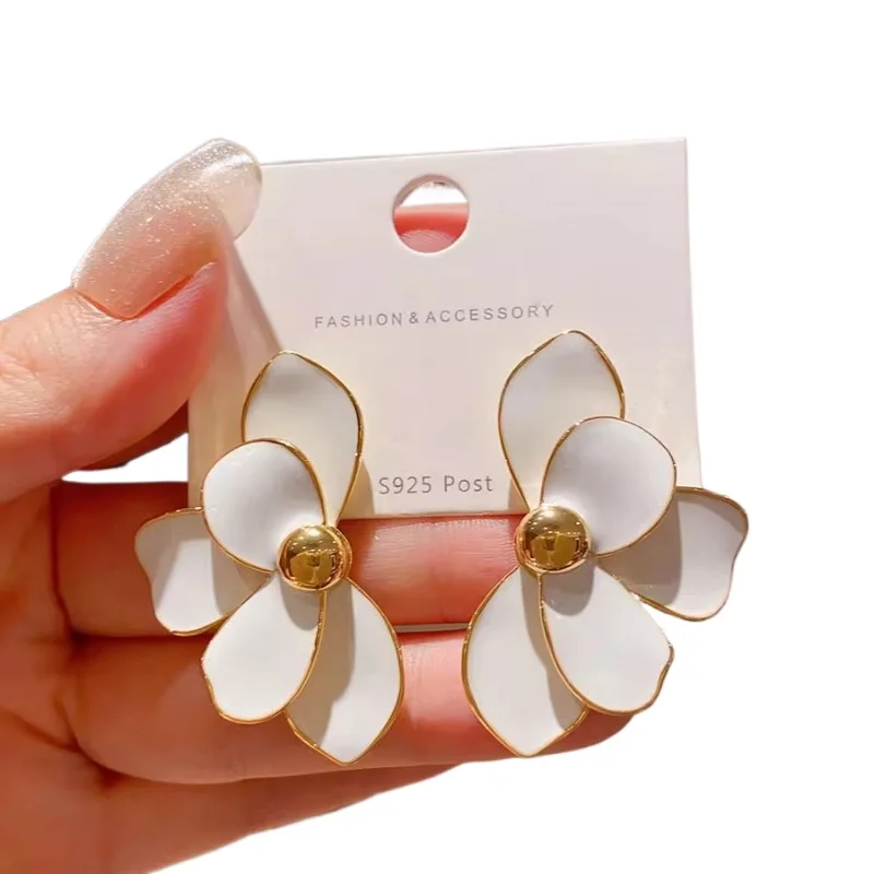 

Premium sense exaggerated drop glaze flower large earrings design light luxury temperament earrings