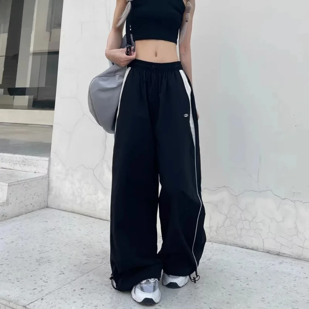 

Harajuku Vintage Baggy Pants For Women Fashion Striped Print Pocket Elastic Waist Cargo Trousers Casual Streetwear Wide Leg Pant