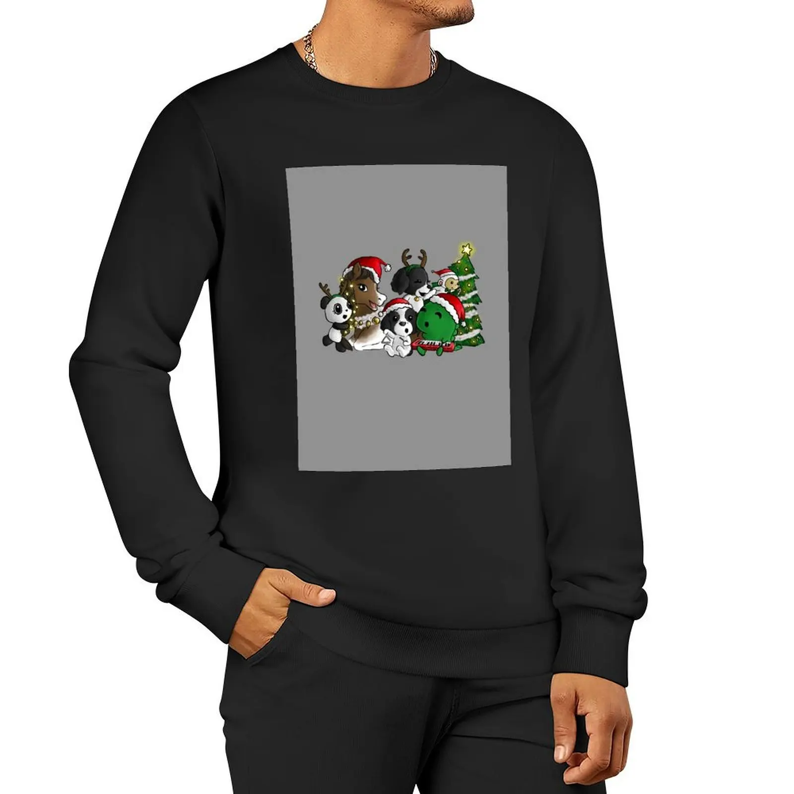 

Dino & Panda Caroling with Friends Pullover Hoodie blouse aesthetic clothing men's clothes korean clothes sweatshirt for men