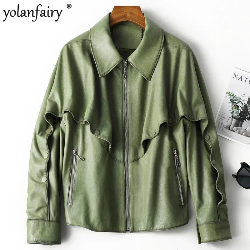 YOLANFAIRY Giacca in vera pelle nera Donna Primavera Autunno Giacca corta in vera pelle di alta qualità Cappotti da donna Chaquetas Hombre