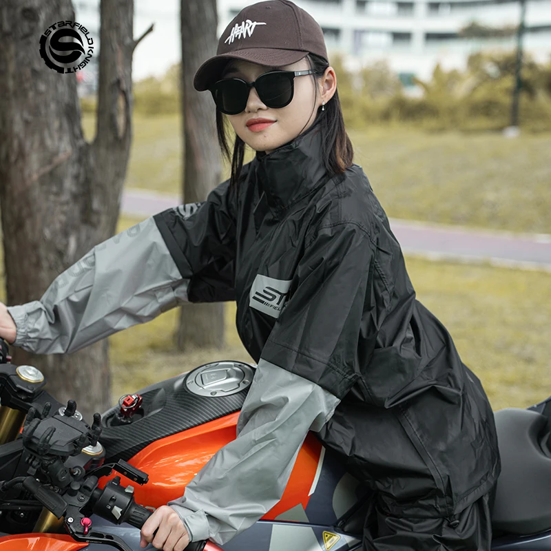 

SFK Men Women Motorcycle Riding Raincoat Suit Reflective Logo Waterproof Equipment Raincoat Rainpants Shoes-cover Split 3Pcs/set