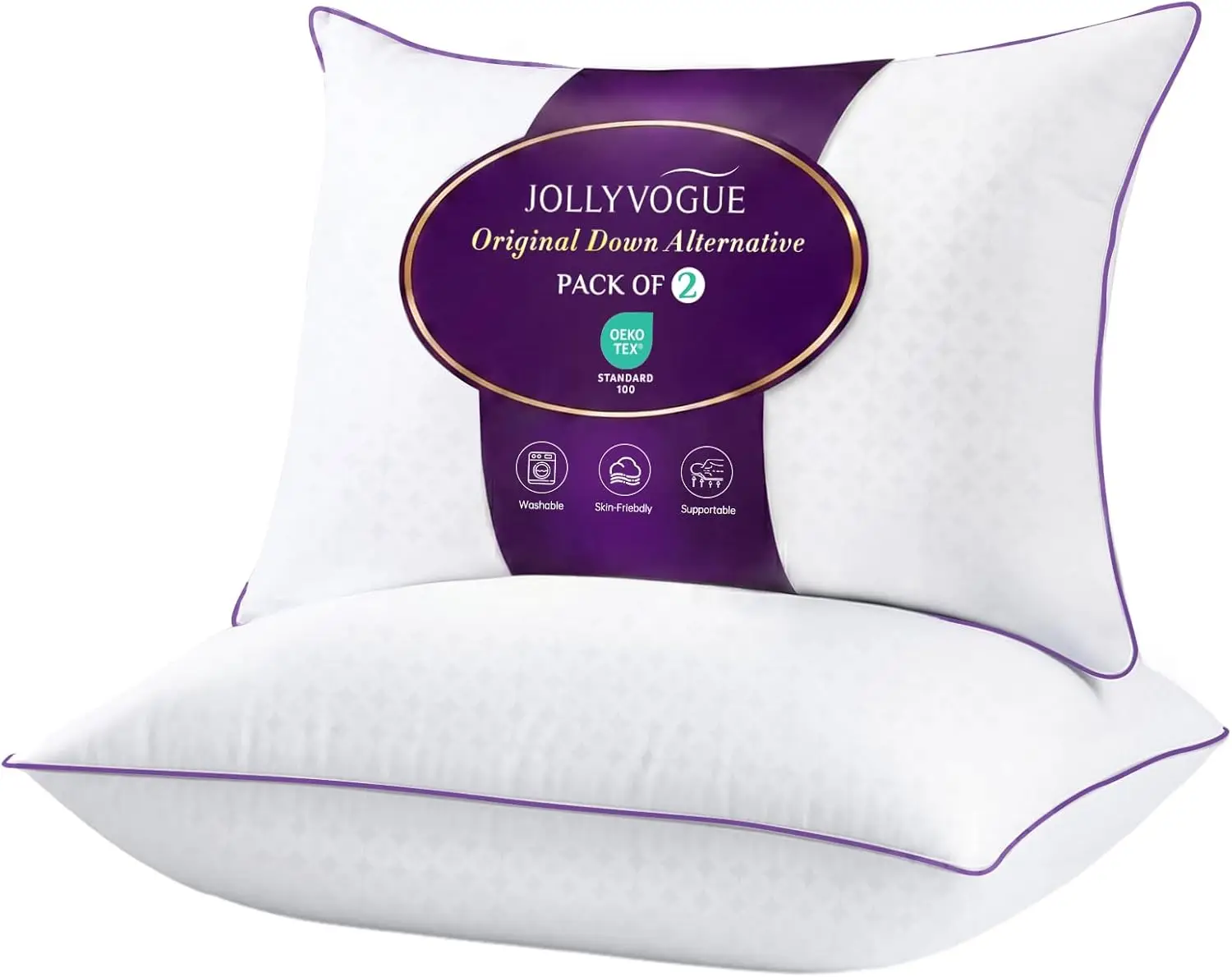 

Queen Size Pillow Set of 2, Soft Supportive Down Alternative Fill, Luxury Hotel Quality for All Sleepers