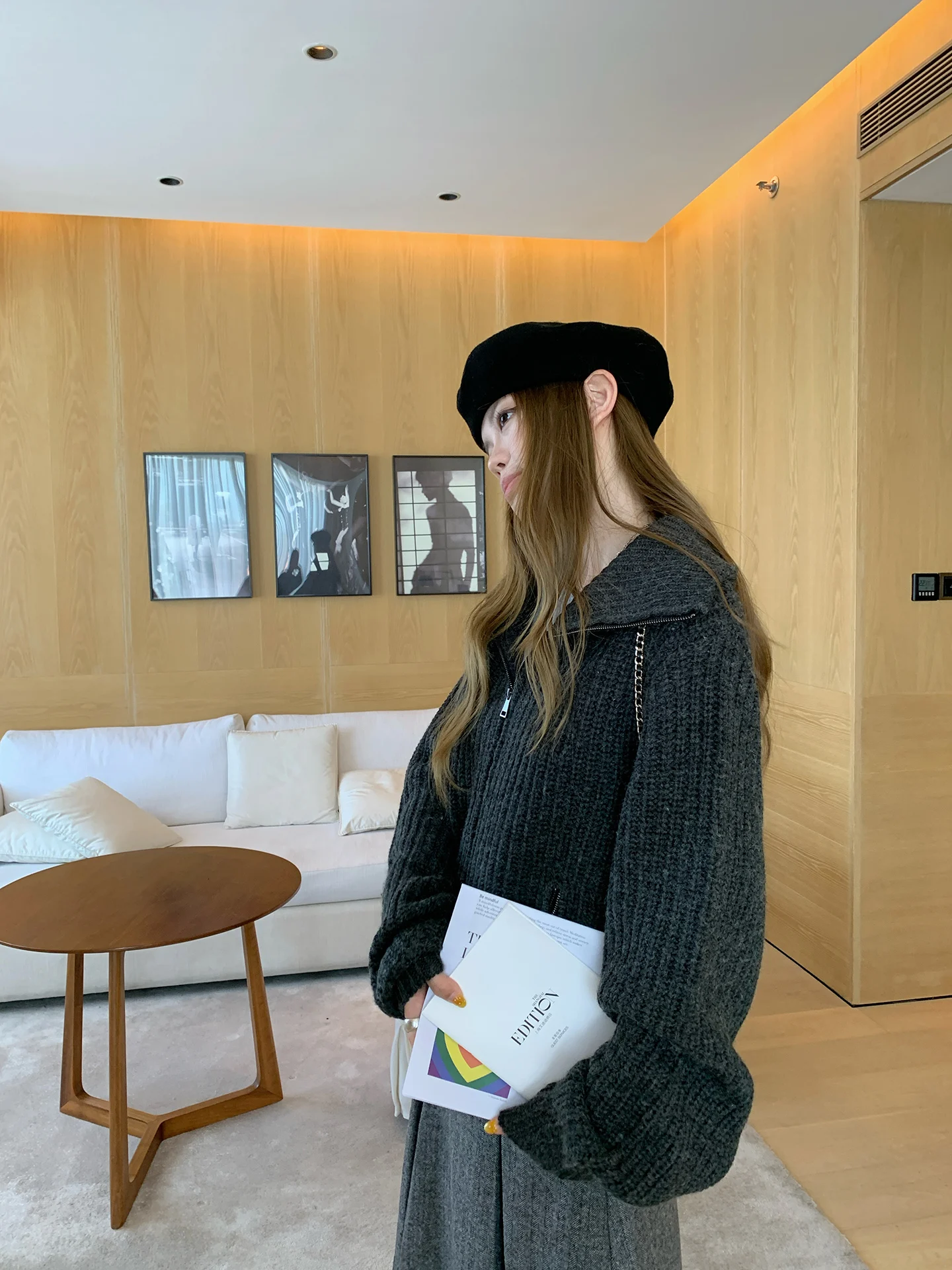 

Женский свободный кардиган Yoyozizhi с вязаным воротником-стойкой, осенне-зимний, для повседневной носки