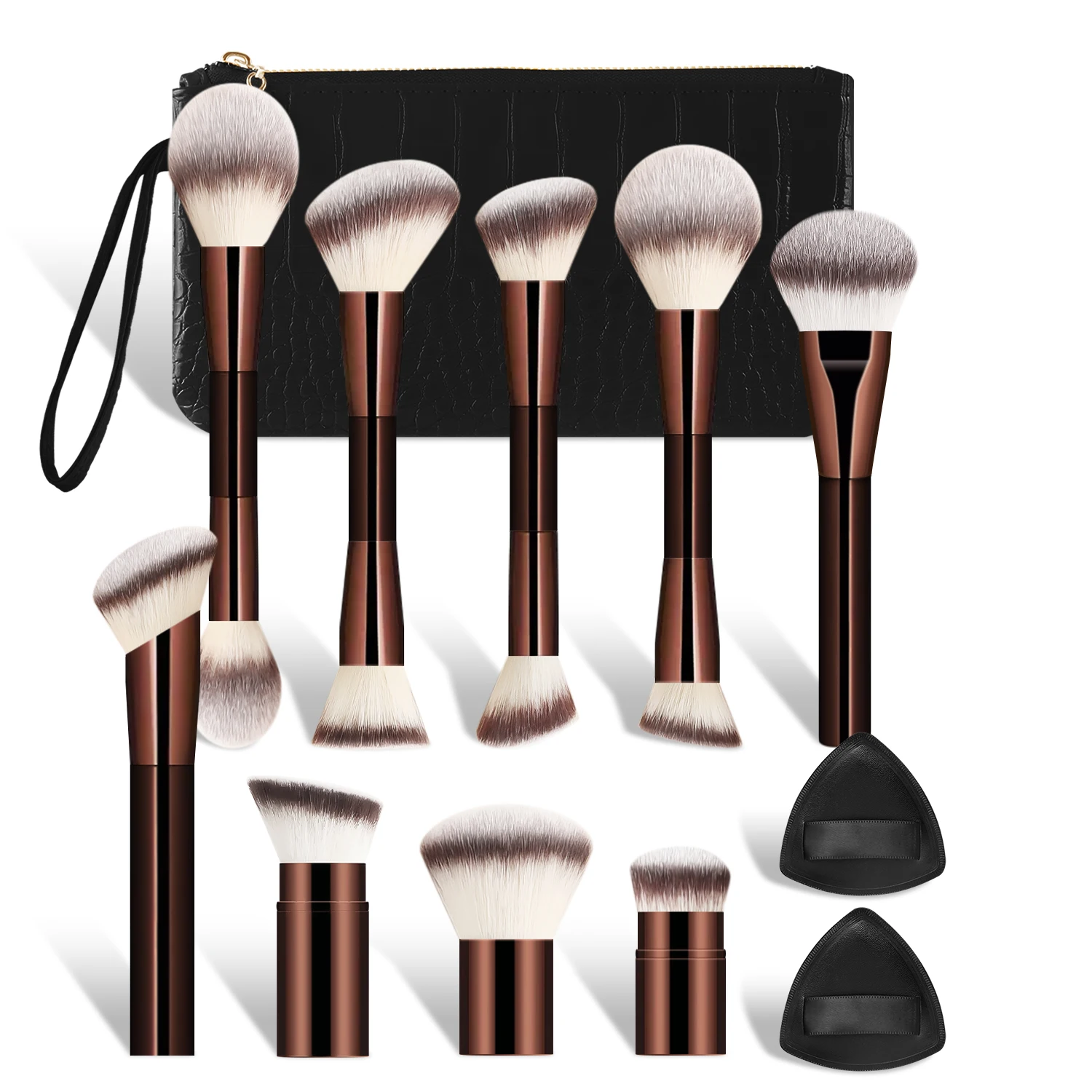 9 pçs/set Pro Pincéis de Maquiagem Dupla Final Fundação Corretivos Blush Sombras de Olho Escova para Creme Líquido Mistura em Pó Com saco