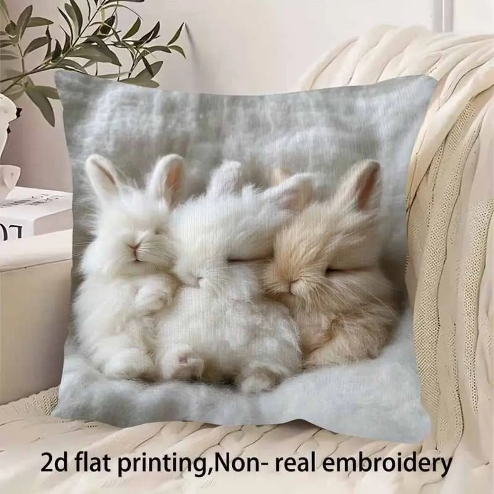 New Super Soft Pillowcase 2D Pattern Rabbit Cats Sheep Cushion Cover 18x18in Simulated Embroidery Sofa Pillow Cover Home Decor