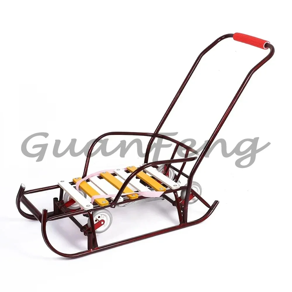 Metal and wooden snow carts, winter outdoor snow sleds, suitable for winter snow activities