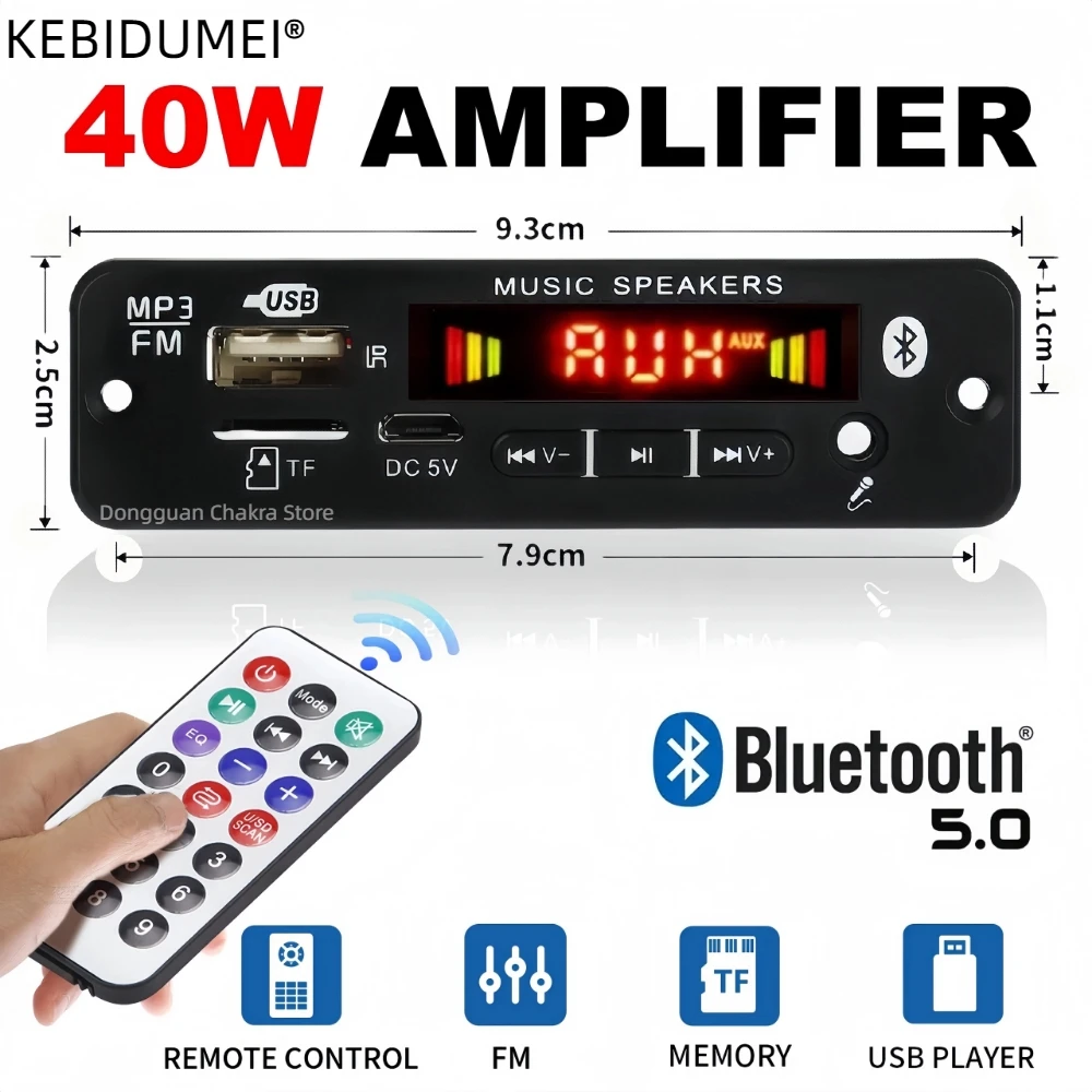 Carte décodeur mains libres Bluetooth 5.0, MP3, WMA, WAV, APE, kit voiture, audio, microphone 3.5mm, USB, TF, radio FM, lecteur de musique, haut-parleur, DC 12V