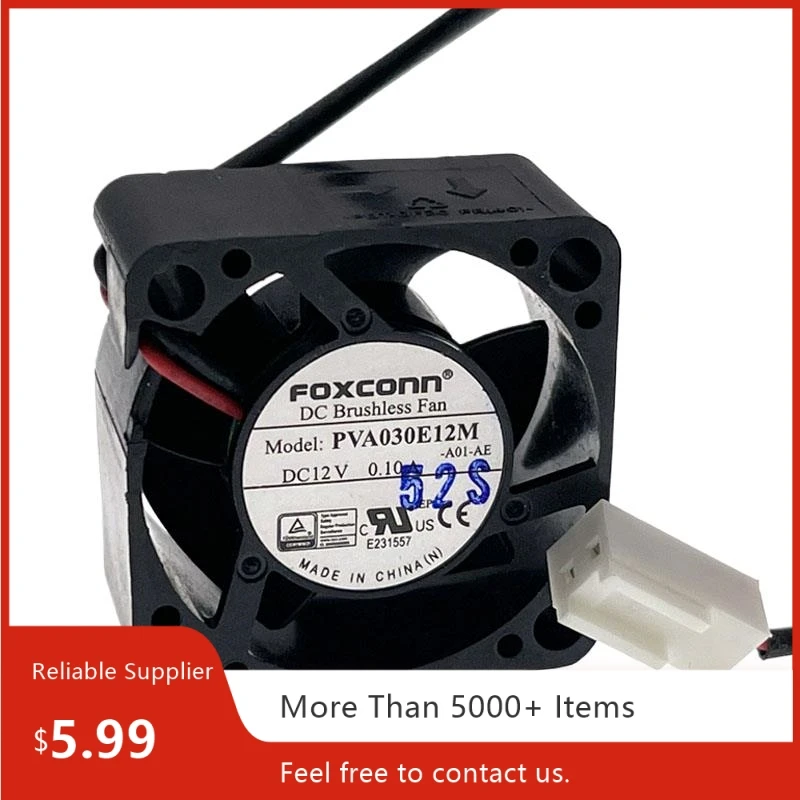 for FOXCONN PVA030E12M 30mm 12V High-Speed Cooling Fan, 3015 7000RPM, 0.10A, Dual Ball Bearing for Industrial PC & Set-Top Box