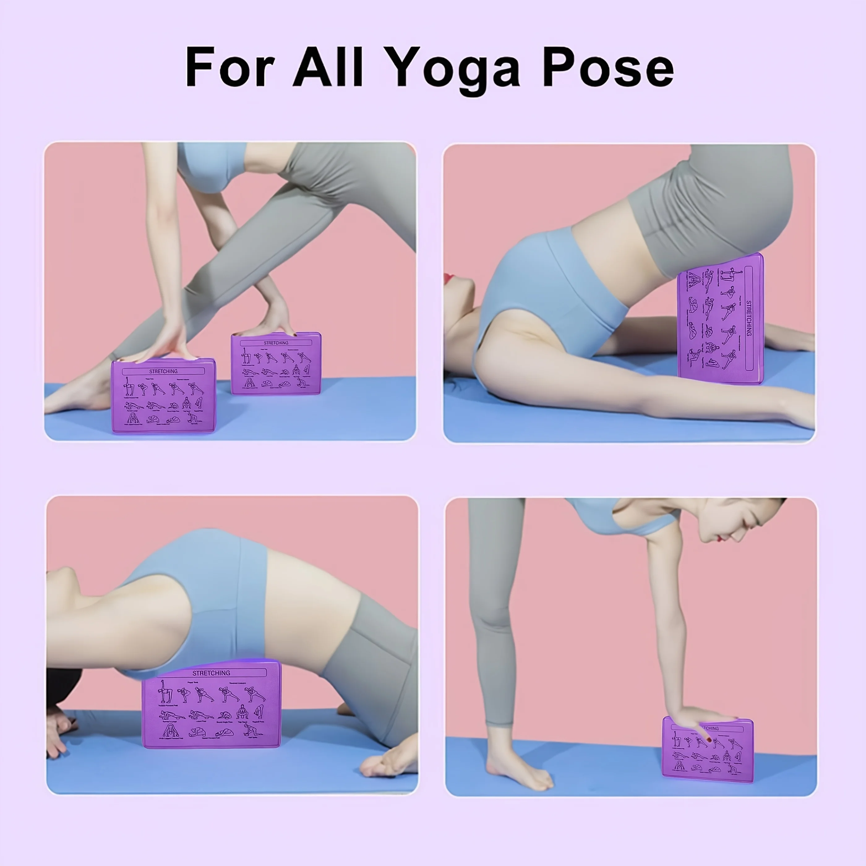 Yoga Blocks with 6-Side Pose Guide, Non-Slip Beveled Edge Beginner Yoga Brick for Yoga, Pilates & Meditation