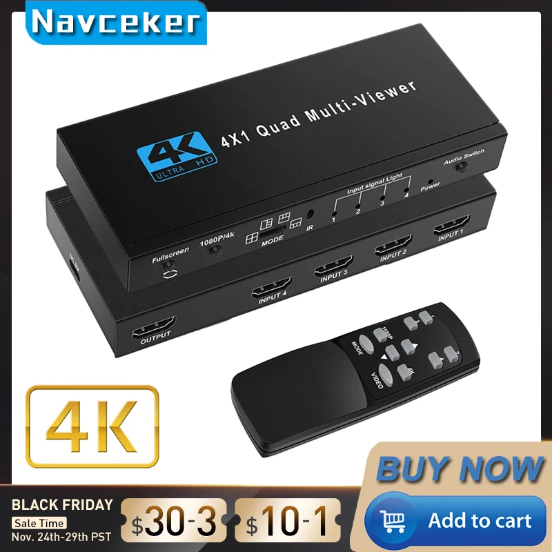 4K HDMI-compatible Multiviewer 4x1 1080P Quad Screen Multi Viewer HDMI Multi-Viewer Splitter Seamless Switcher with IR for PC