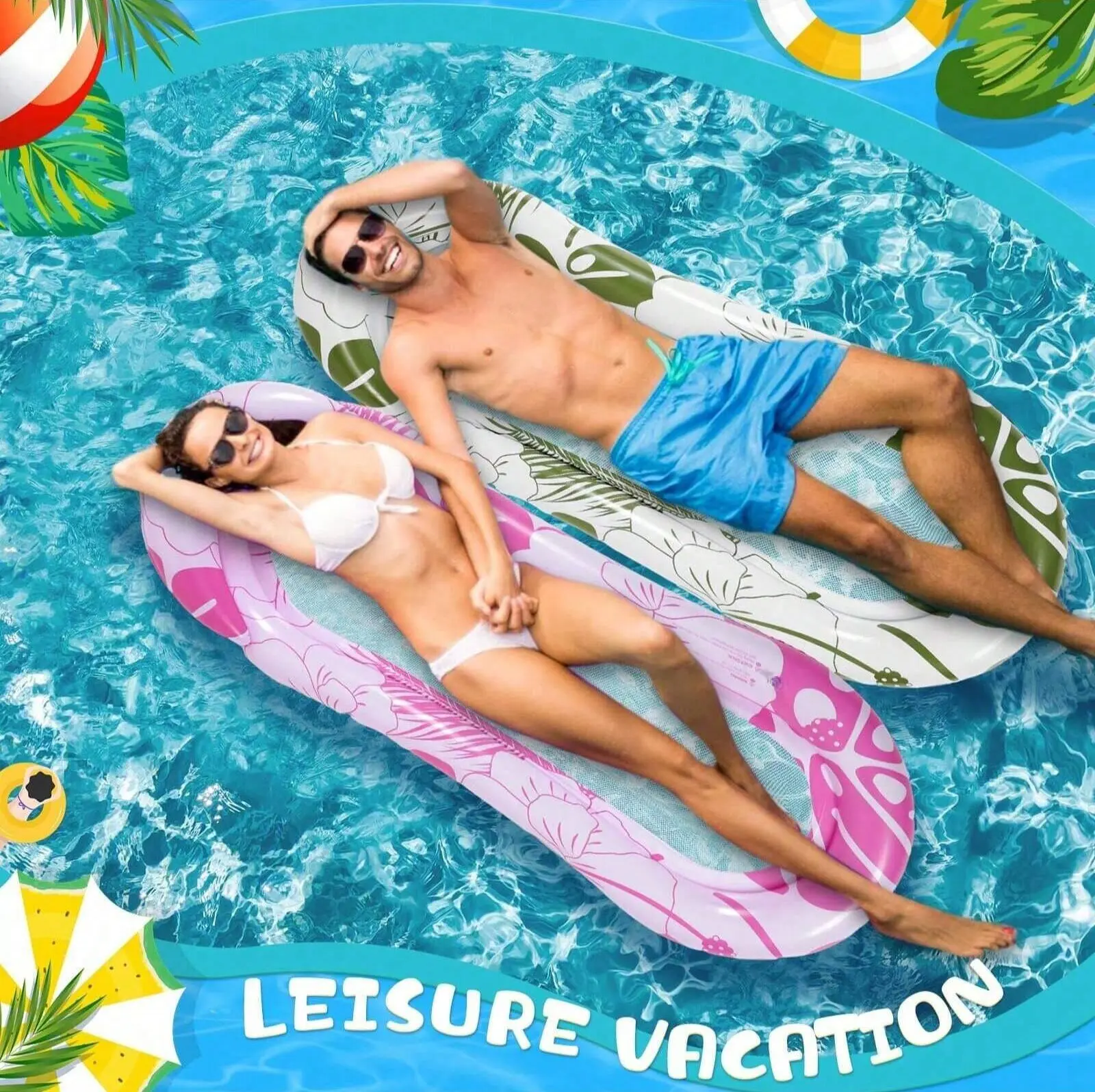 1pcs Inflatable Water Mat Float, Floating Raft for Swimming Pool, Beach and Lake, Ultimate Comfortable Lounging Mattress, Island