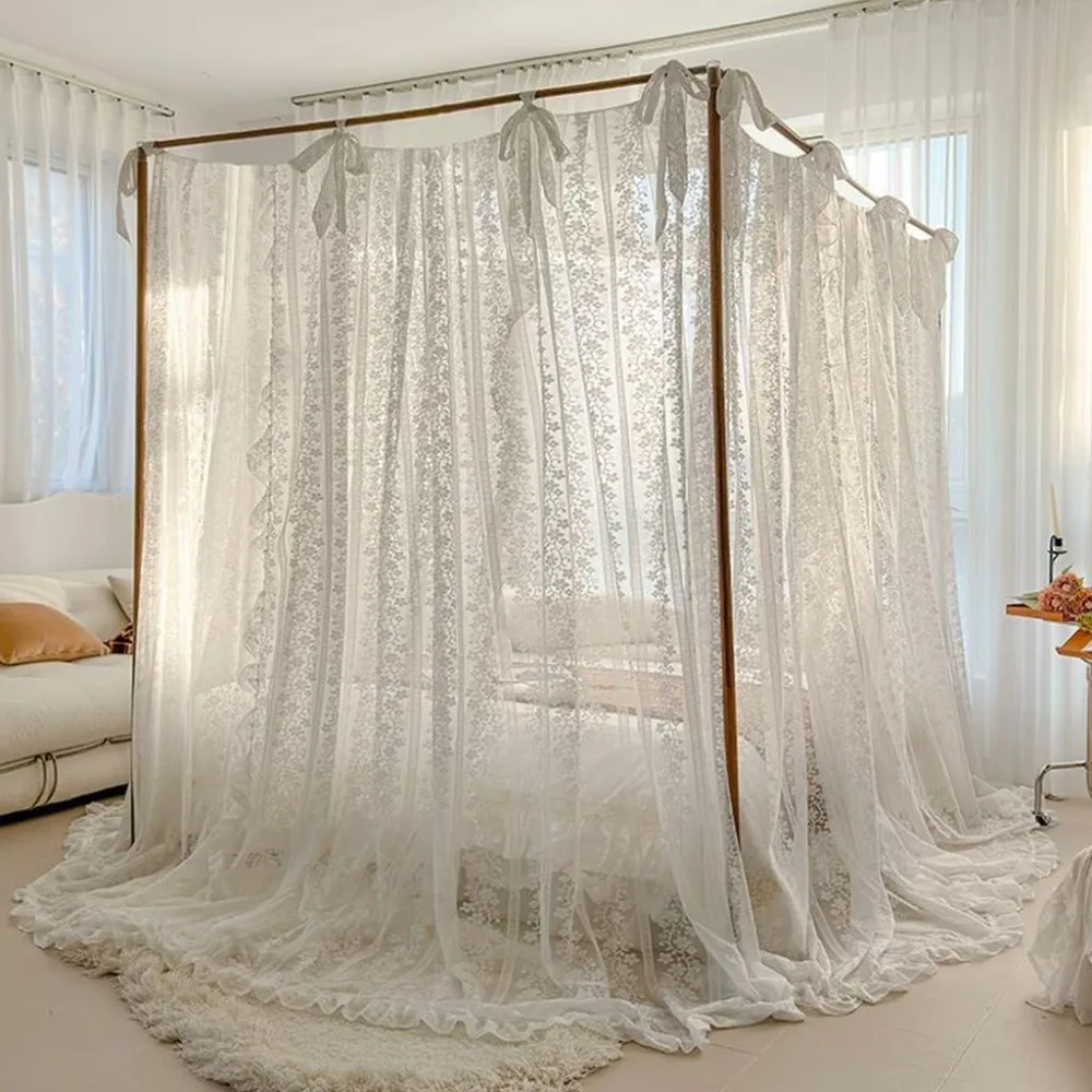 Lace Princess Mosquito Net Bed Canopy, 4 Corner, White, California King