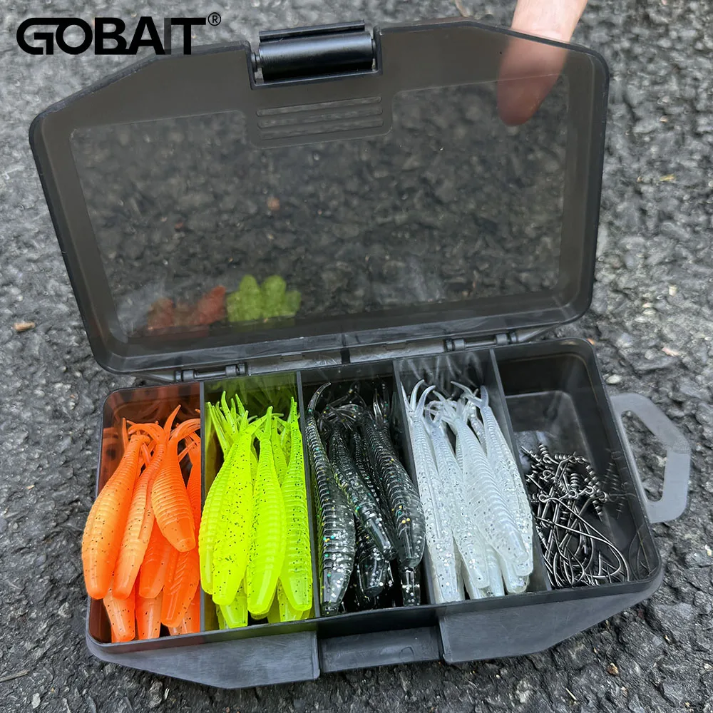 70 Pieces Set Soft Lure Bionic Fish 7cm V Tail Worm Offset Hook Spring Pin Lock Fishing Tackle Box Bait Pesca Gear Swimbait Kit