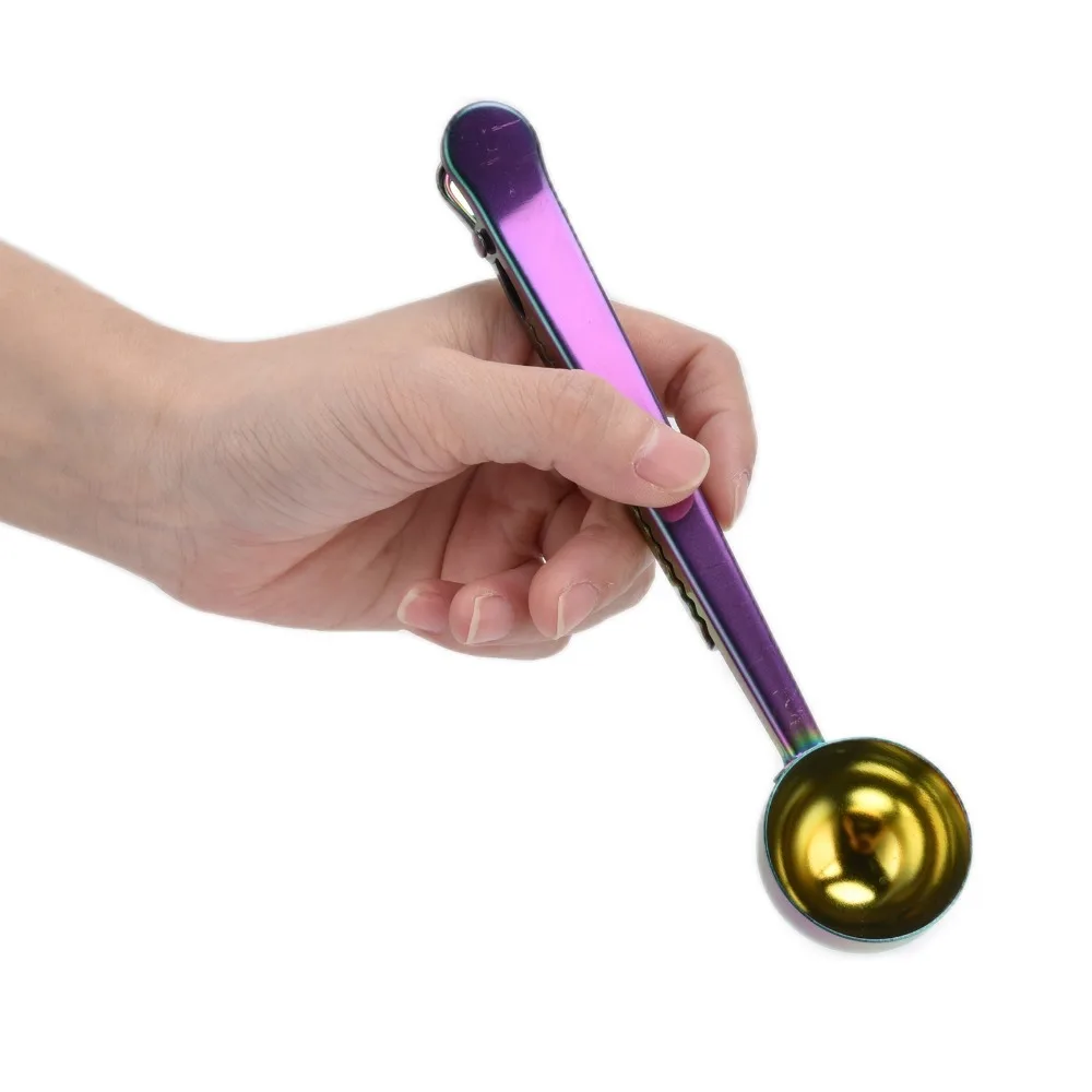 Stainless Steel Coffee Clip Spoon Bag Clip Sealed Clamps Milk Powder Spoon Colorful Multifunctional Design