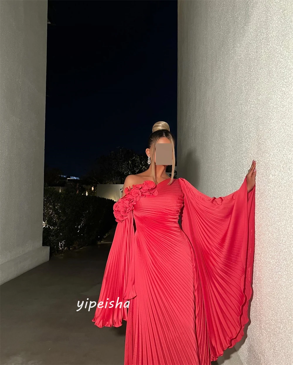 Customized Jiayigong Chiffon Flower Ruched Clubbing A-line One-shoulder Bespoke Occasion Gown Long Dresses