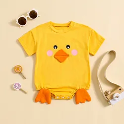 Newborn Baby Summer Romper Cute Cartoon Chick Short Sleeve Jumpsuit for Toddler Boy Girls Cute Clothes