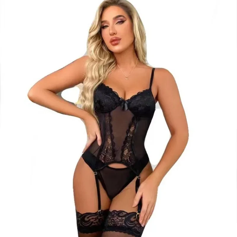 

Новая европейская и американская коллекция горячего нижнего белья больших размеров, облегающий жилет, чулки на подтяжках, комплект искушения