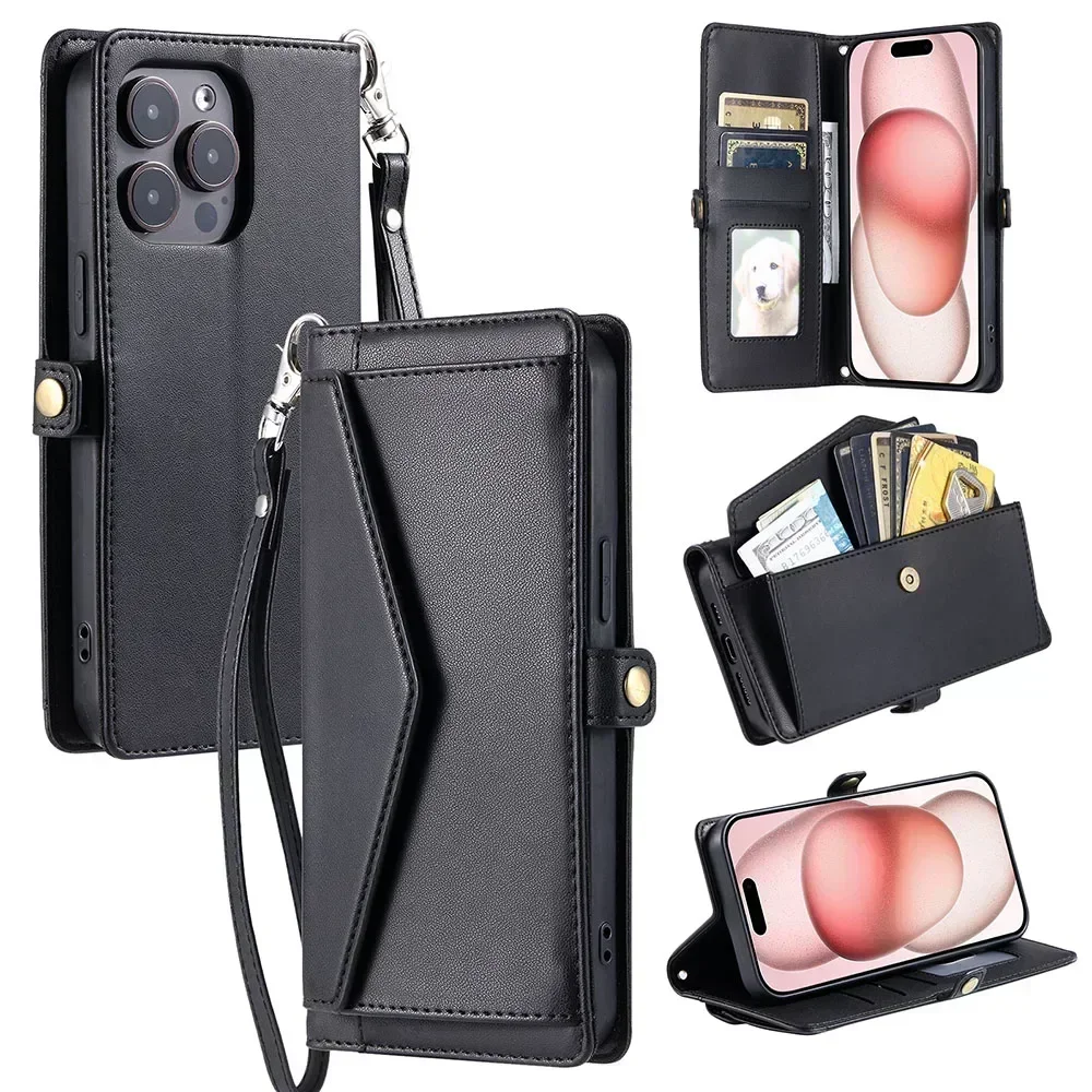 Multi Card Slots Case For Sony Xperia 1 VI 5 V 10 IV 1 II 5 III XZ XZ1 XA1 XA2 Cash Pocket Flip Phone Cover With Strap