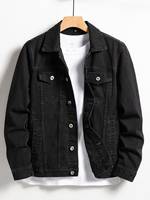 Men's denim jacket for spring and autumn. Black-collar denim coat. Suitable for daily casual wear. Stylish, simple and trendy.