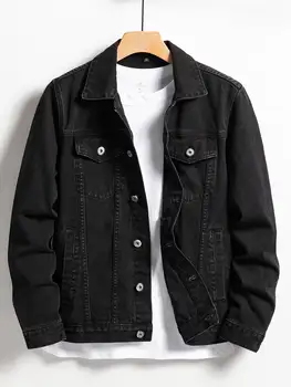 Men's Denim Jacket for Spring and Autumn. Black-Collar Denim Coat. Suitable for Daily Casual Wear. Stylish, Simple and Trendy.