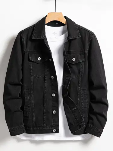 Imagen 1 del producto Chaqueta vaquera de hombre para primavera y otoño. Abrigo vaquero con cuello negro. Adecuado para uso casual diario. Elegante, simple y moderno.