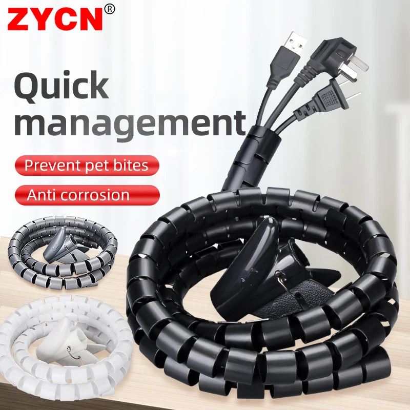 

5M Line Organizer Pipe 8/10/16/22mm Wire Protector Spiral Wrap Winding Flexible Cable Wire Protector Cover Tube Clip