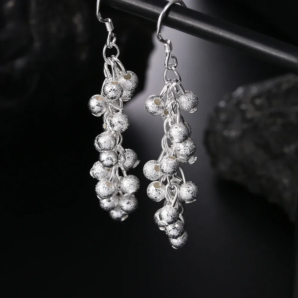 

New Jewelry 925 Sterling Silver Earring Fashion Woman Frosted Grape Beads Drop Earrings Gifts