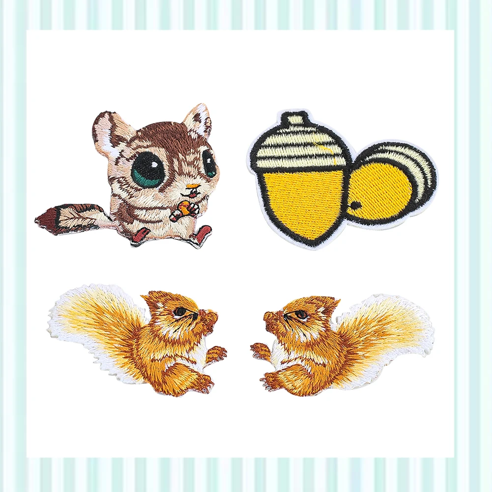 2Pc Stof Borduurwerk Eekhoorn Ijzer Op Overdracht Patches Schattig Kledingstuk Decor Applique Dennenappel Kids Schoenen Hoeden Naaien Accessoires