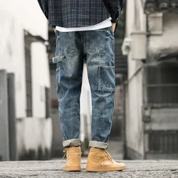 Man Cowboy Pants Spliced Trousers Straight Japanese Street Style Men's Jeans Cargo Goth Harajuku Spring Autumn Denim 2025 Trend