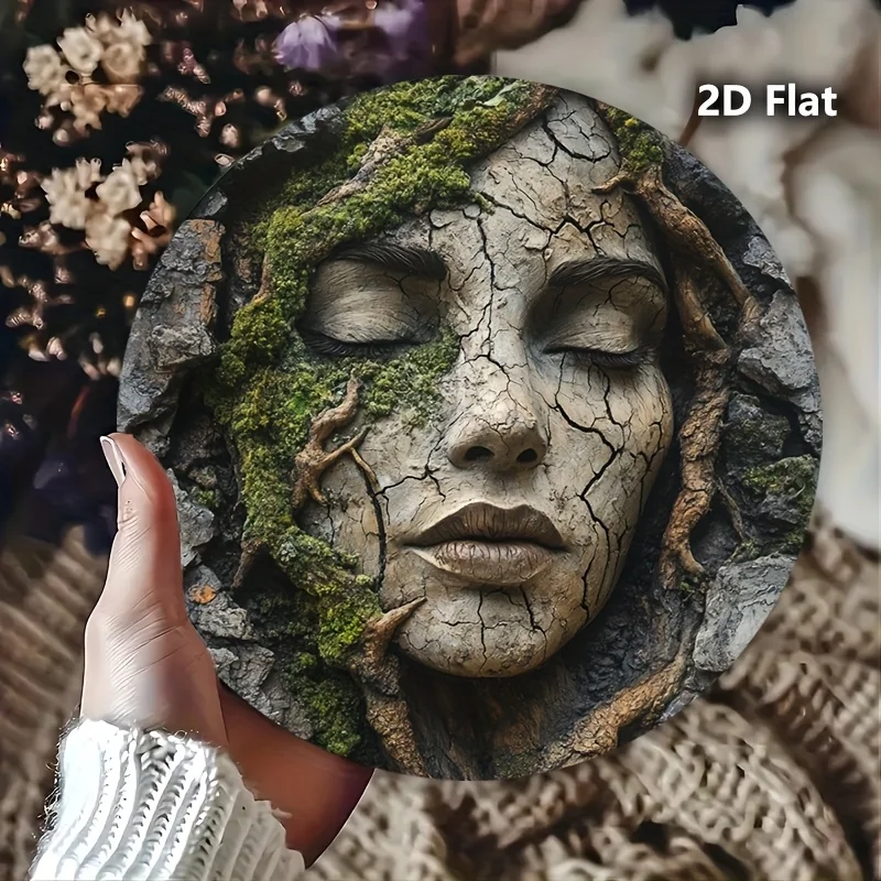 1 Stück Vintage-Aluminium-Metallschild, 20,32 x 20,32 cm, runde Wandbehang-Dekoration, Mehrzweck-Retro-Baum- und Damen-Design, Innen-/Ausschnitt